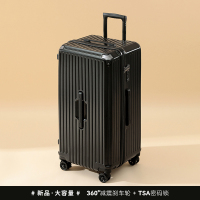罗恩Ronoen五轮超大容量26寸行李箱带刹车功能减震万向轮PC旅行箱男女学生加厚28寸拉杆箱商务密码箱大号托运皮箱子 24寸 经典黑【大容量_TSA锁_刹车轮】