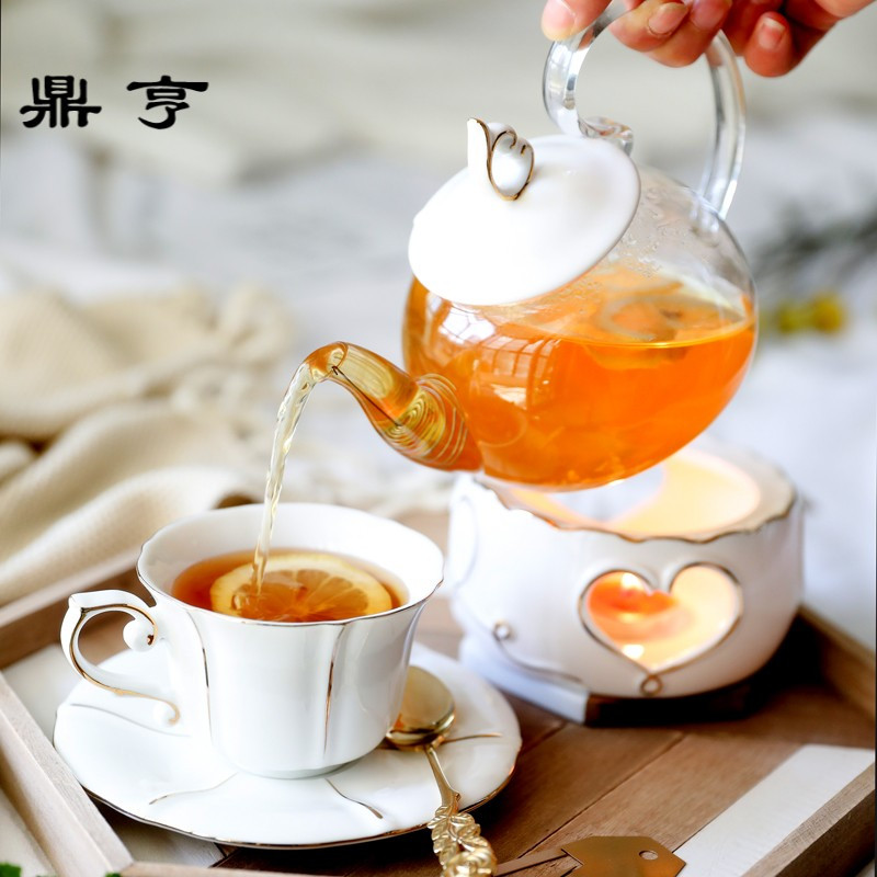 鼎亨北欧花茶具套装水果耐热日系陶瓷玻璃花茶壶蜡烛加热底座下午
