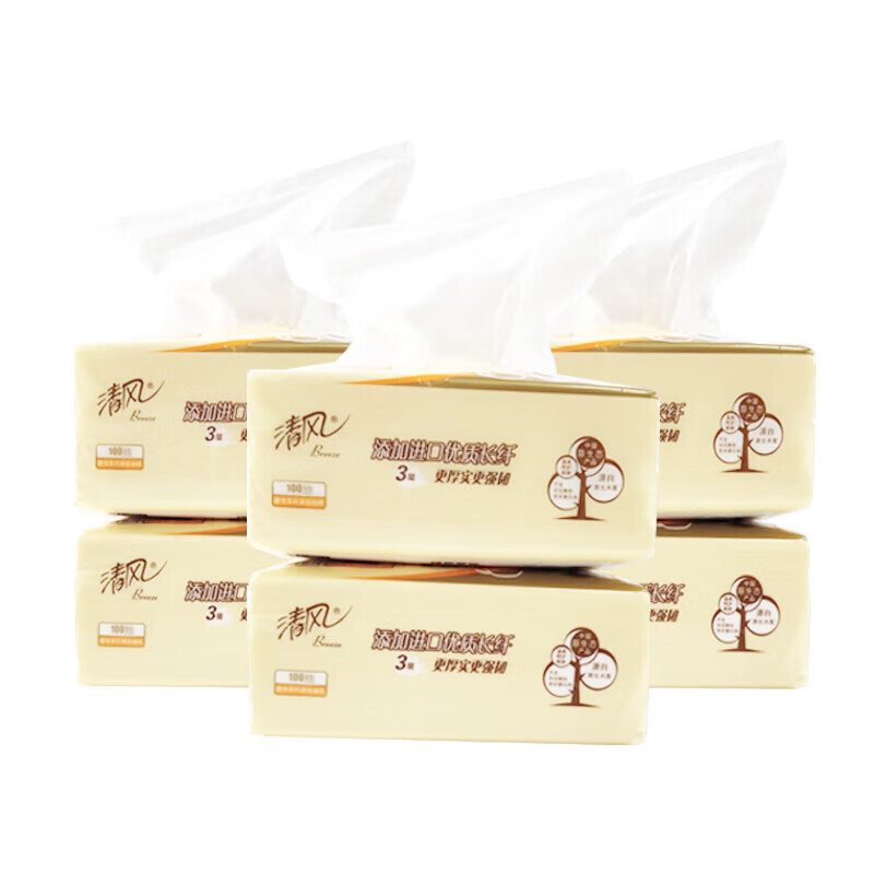 清风 萌宠系列亲肤抽纸6联包 100抽24包/箱(6包*4提)