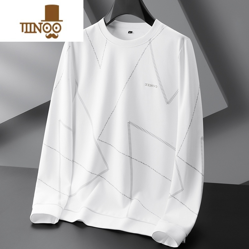 YANXU男士圆领运动卫衣加肥加大码棉质潮流秋季胖子宽松休闲长袖T恤衫高清大图