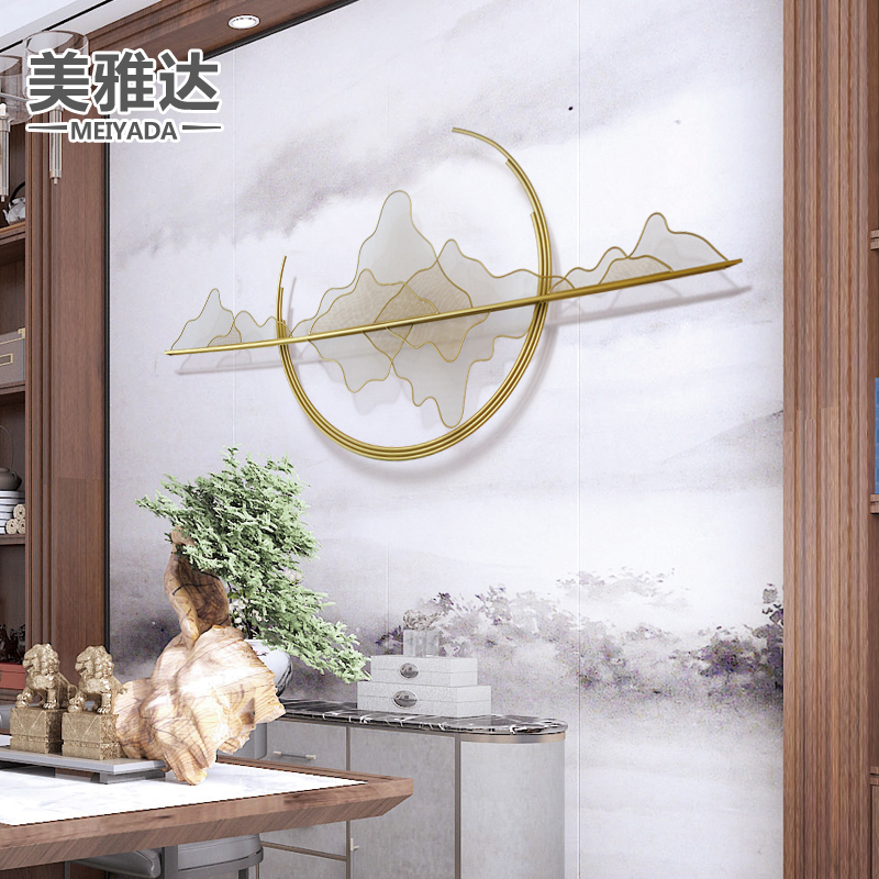 新中式轻奢山影造型金属墙面装饰品沙发背景墙壁挂件客厅铁艺墙饰 三维工匠 深蓝高72宽150壁饰高清大图