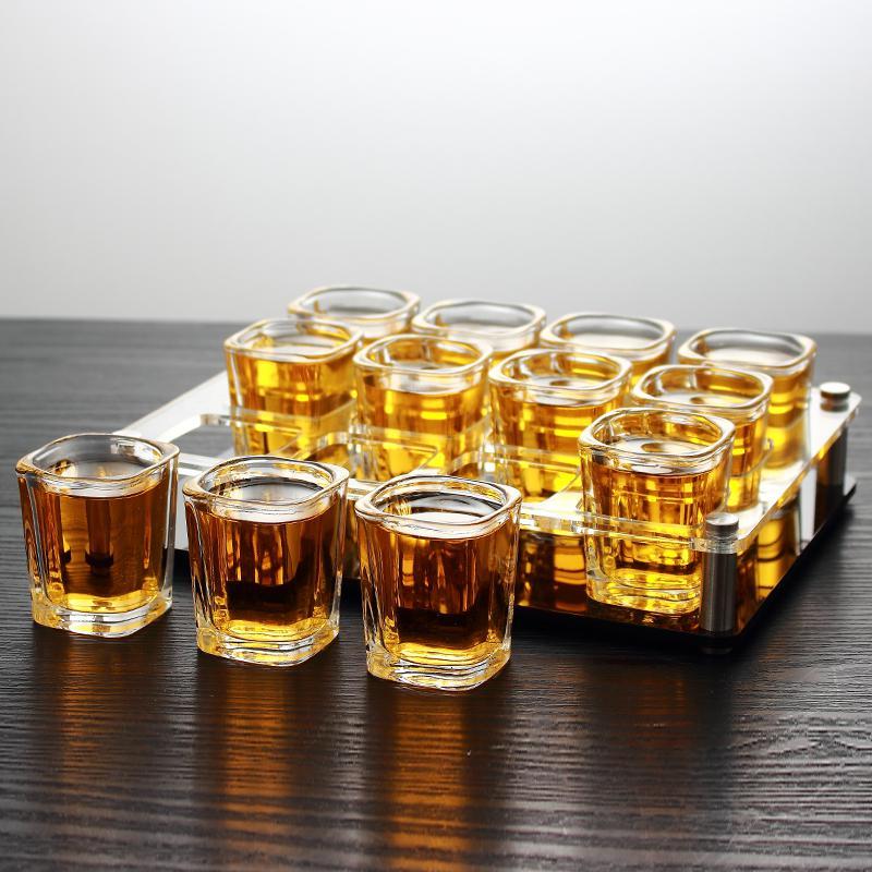 家用玻璃啤酒杯白酒杯洋酒杯烈酒杯分酒器小酒杯一口杯12只套装