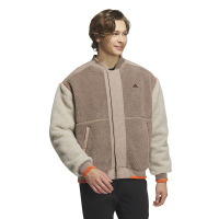 adidas 保暖立领羊羔绒绒感运动棉衣 男款 卡其色 IL8918