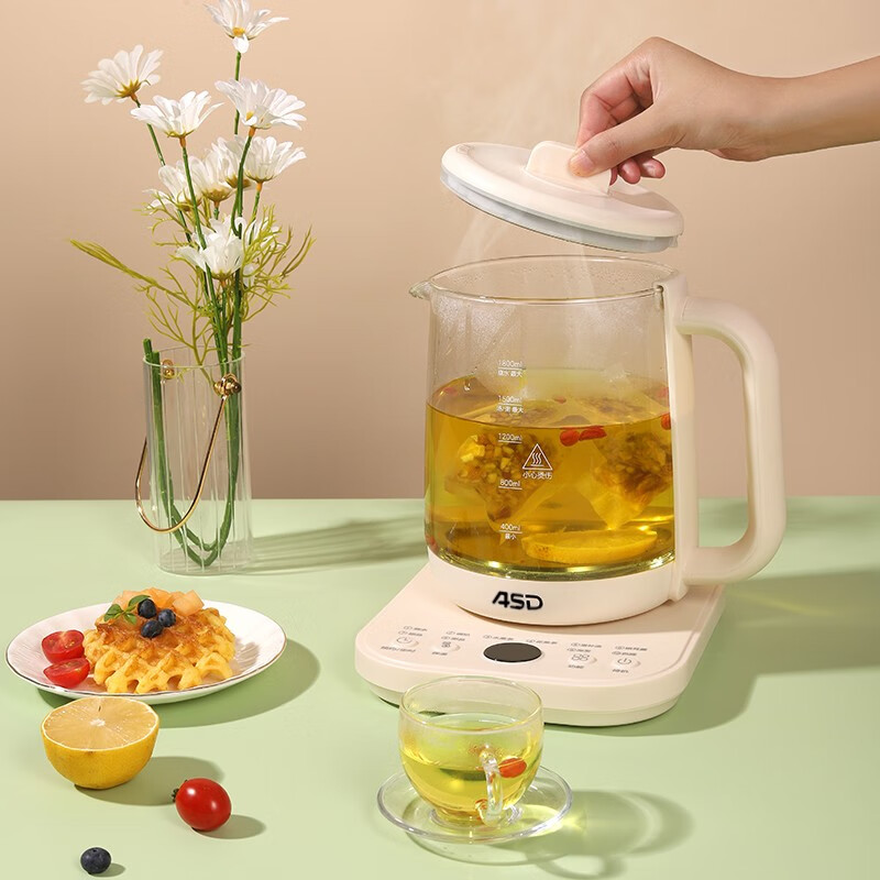 爱仕达 家用1.8L煮烧水壶全自动玻璃办公室小型花茶壶煮茶器 多功能养生壶AW-D18B917!高清大图