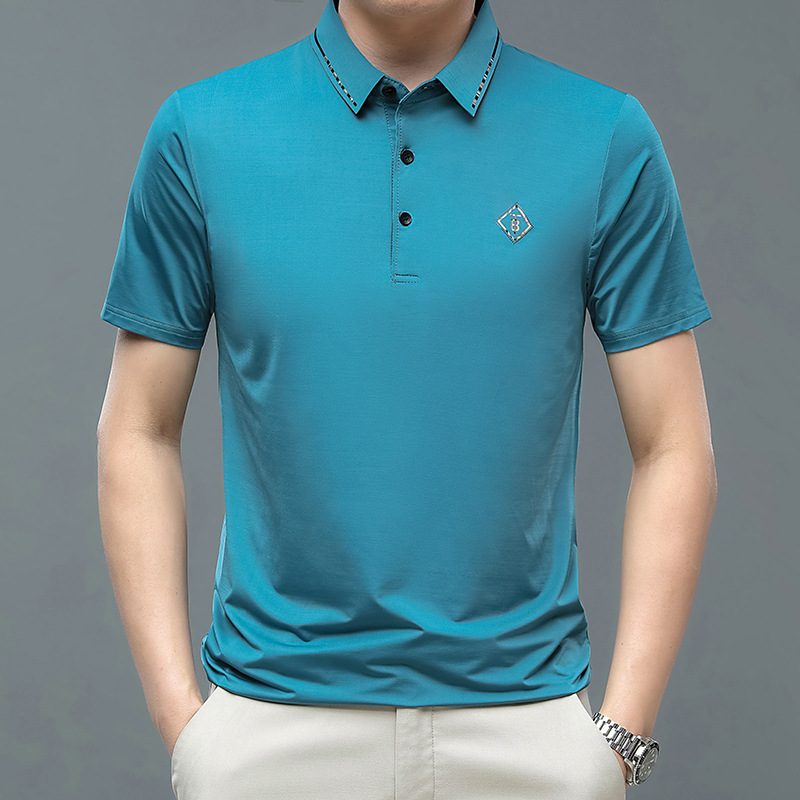 男t恤批发夏季新款短袖体恤中年男士冰丝速干翻领宽松半袖Polo衫 湖蓝色 3XL