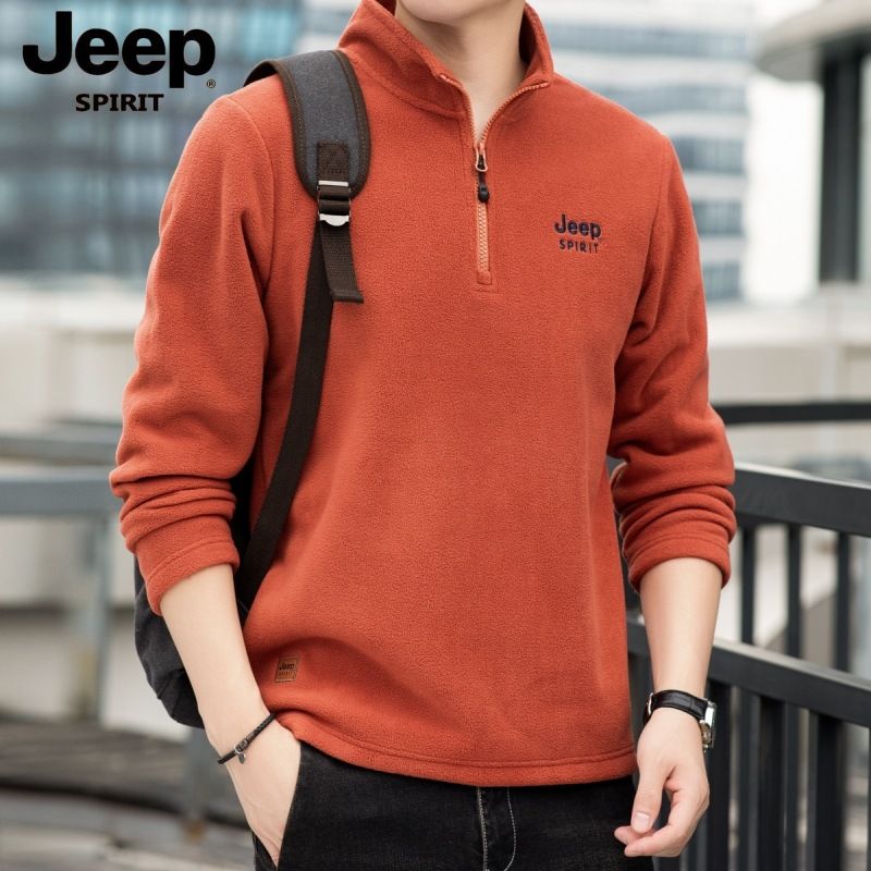 JEEP SPIRIT半拉链套头卫衣男秋新款男士打底休闲抓绒半开胸卫衣