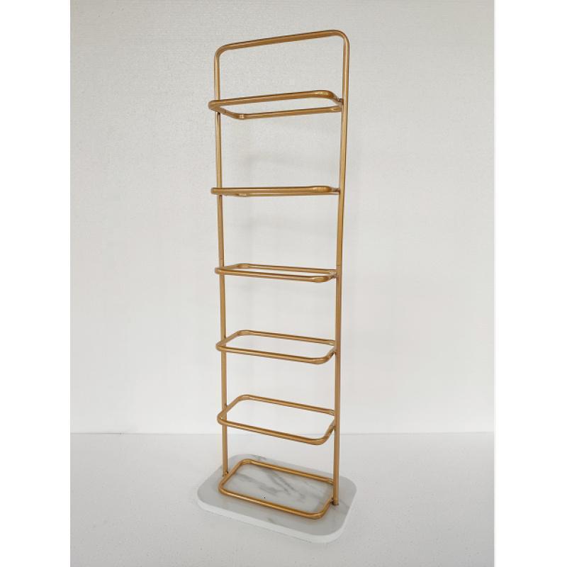 森美人现代简约轻奢口简易大理石金属拖鞋架家用浴室进多层收纳鞋架 6层金色支架+白色大理石85cm