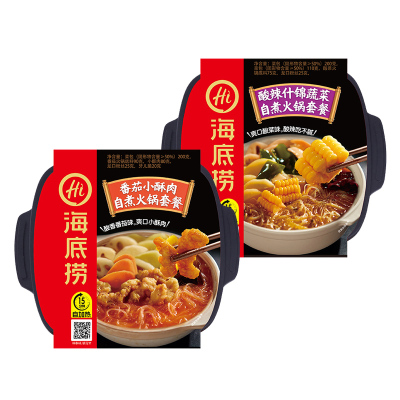 海底捞速食火锅套餐番茄小酥肉415g+酸辣什锦410g 自煮自热方便小火锅 一瓶水随时随地嗨火锅