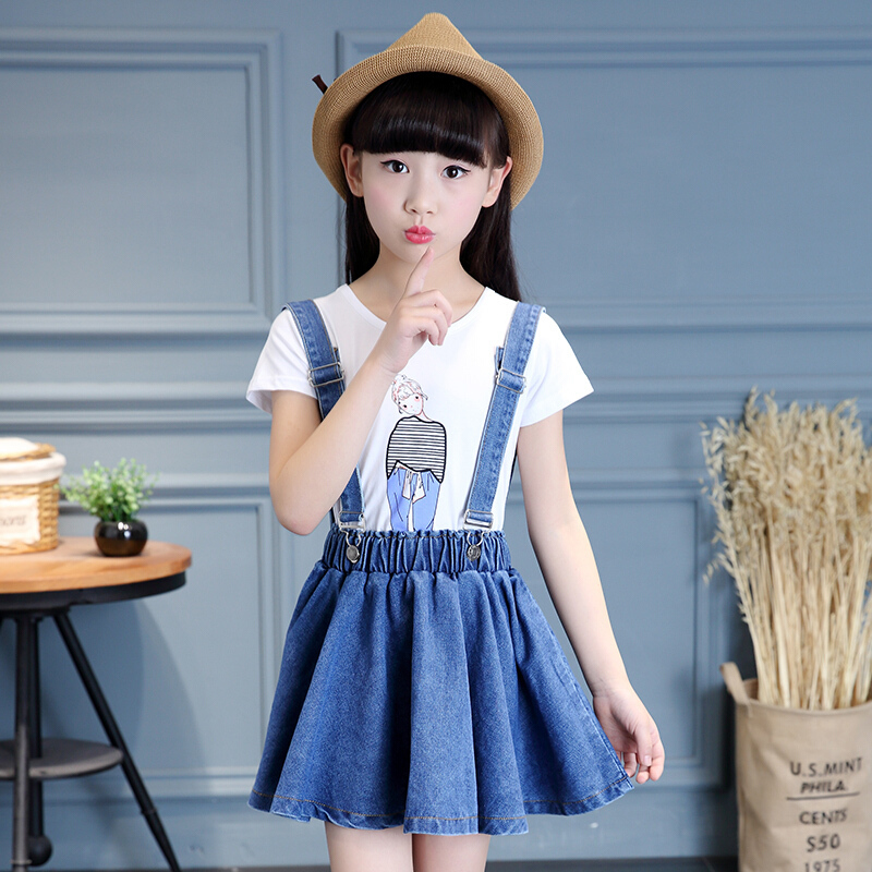 2018女童牛仔裙夏装连衣裙中大童儿童韩版背带裙小孩带裙春秋潮单件带