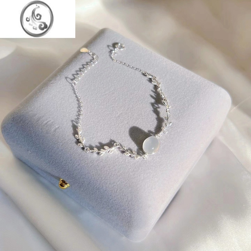 JiMi月光森林 银银手链白玛瑙小众简约设计送女友送闺蜜生日礼物 高级布绒礼盒含手链
