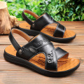 2025男士凉鞋露趾沙滩鞋男夏季防滑两用牛皮凉拖越南潮流拖鞋 黑色 38