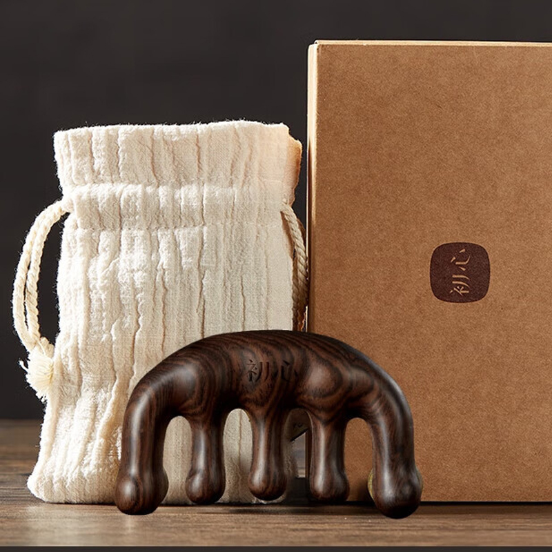 初心檀木梳子头皮按摩梳头部经络梳宽齿梳穴位按摩 黑檀高清大图