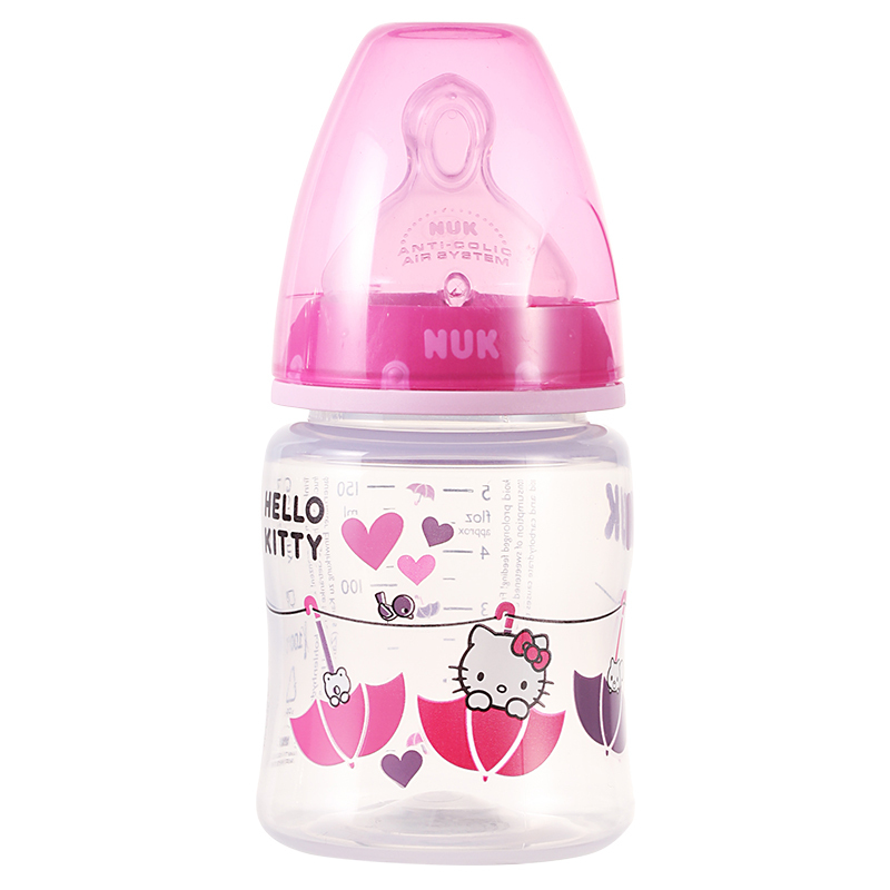NUK150ML宽口PP彩色Hello Kitty印花奶瓶(带初生型硅胶中圆孔奶嘴)
