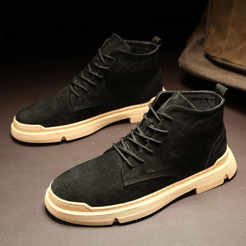 些久工装复古翻毛皮靴黄棕色马丁靴耐磨中高帮皮鞋秋季新款户外鞋子男