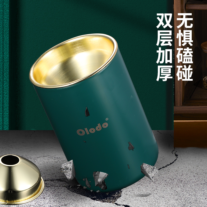 欧乐多(Olodo)不锈钢烟灰缸带盖车载烟灰防飞灰沙漏斗烟缸办公室酒店商用烟盅 [本色银/无烟扣]双层不锈钢高清大图