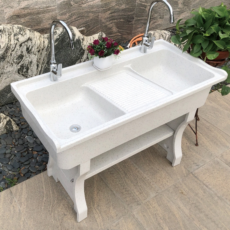 印象阳台石英石洗衣池带搓衣板大理石洗衣水槽洗衣盆带搓板一体式水池