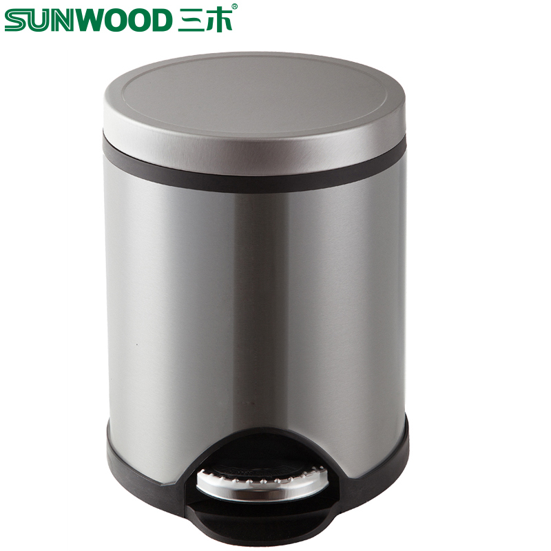 三木(SUNWOOD)6014 8L金属脚踏式垃圾桶尊贵银 不锈钢垃圾桶厕所家用创意卫生间厨房客厅有带盖纸篓 办公文具