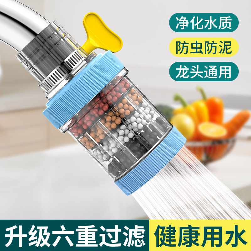 水龙头过滤器家用自来水净化器净水厨房龙头滤嘴延伸防溅神器通用- 升级【360旋转】白2个+20片过滤棉+转接头--