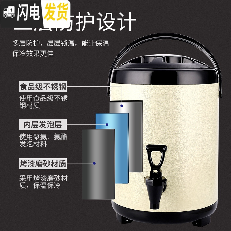 三维工匠不锈钢保温桶奶茶桶开水桶大容量商用餐厅奶茶店双层冷热81012 新款奶茶保温桶(咖啡棕)-10饭盒/提锅高清大图