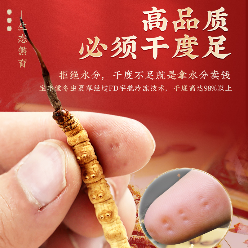 宝丰堂藏冬虫夏草头期干货3根/克10克新鲜干虫草礼盒装