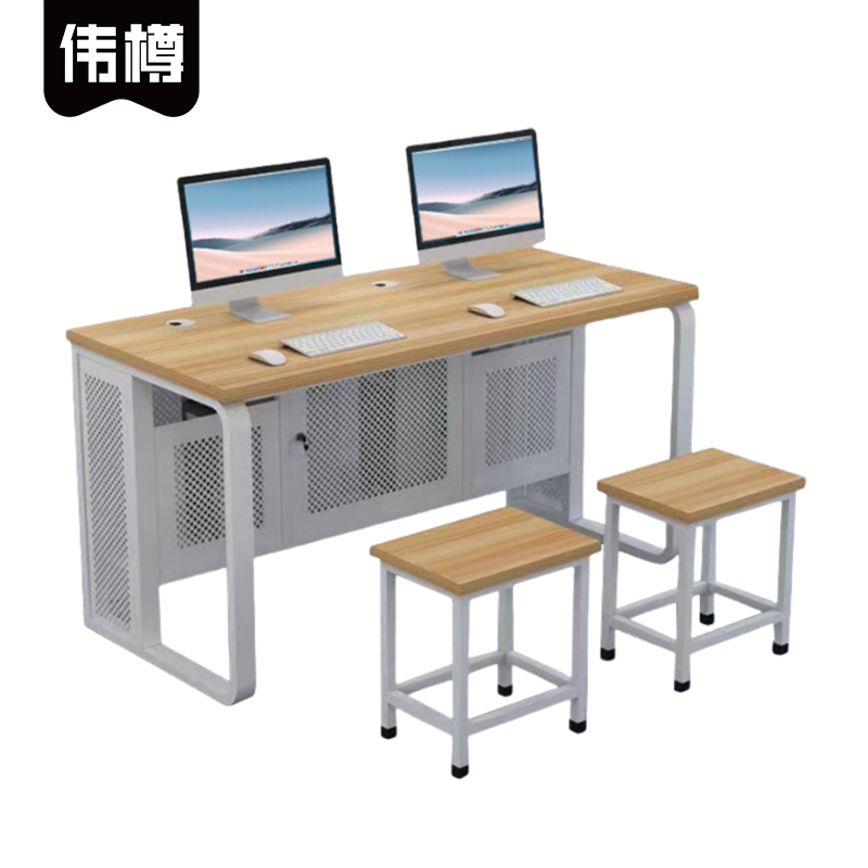 伟樽培训电脑桌一桌二凳140*60*75cm套高清大图