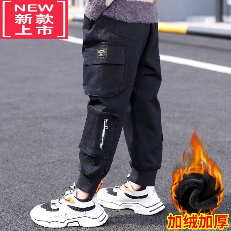 可莉允儿童装男童加绒裤子秋冬款2022新款冬装保暖棉加厚中大童工装裤潮保暖裤图片
