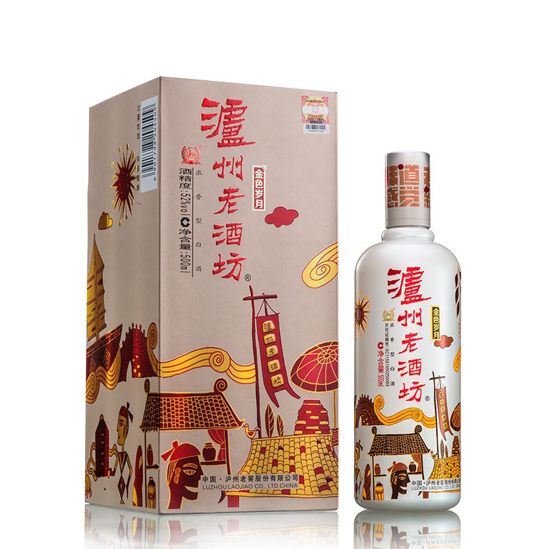泸州老窖 泸州老酒坊 金色岁月 52度 500ml*6瓶 整箱装 浓香型白酒