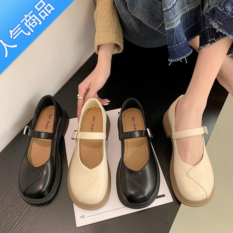 SUNTEK小皮鞋女厚底法式玛丽珍女鞋2023新款春季学院风单鞋配裙子乐福鞋