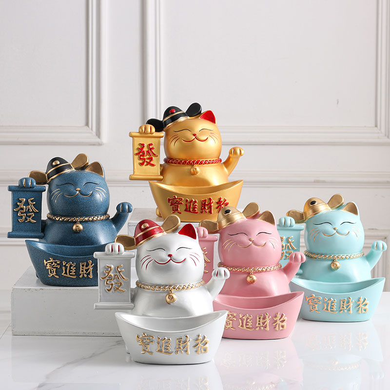 发财猫ins开业礼品创意新店铺二维码收银台大号储钱罐可爱猫 三维工匠 青[带蓝牙]+彩盒猫高清大图