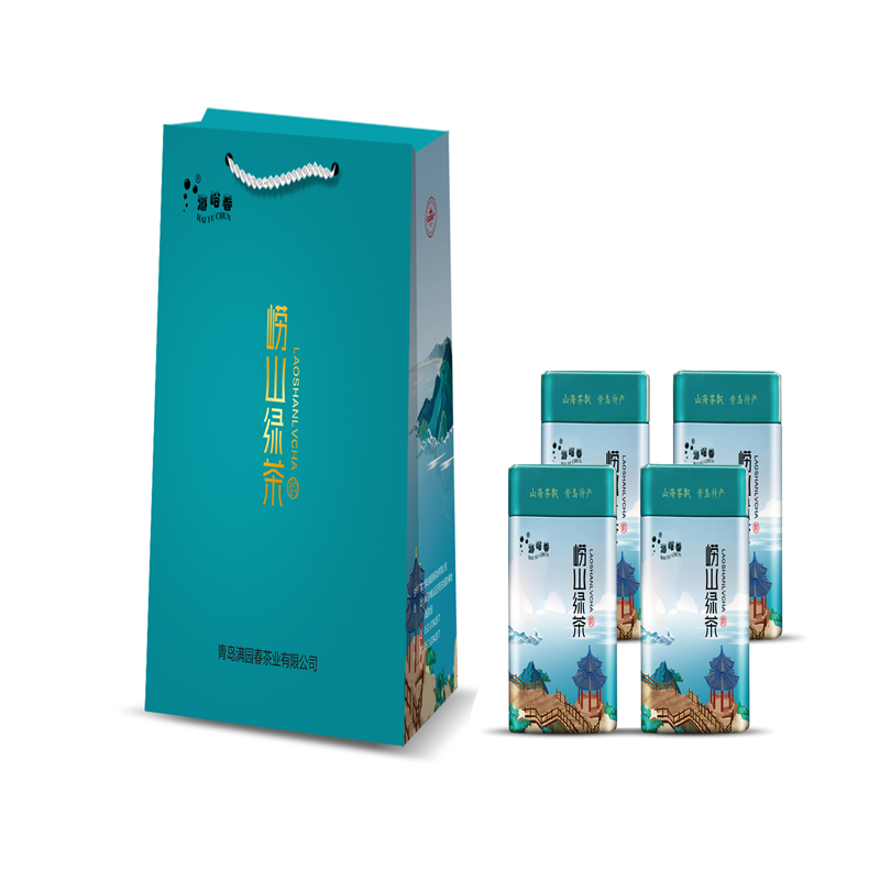 海峪春(HAI YU CHUN) 崂山绿茶125g*4 正宗崂山绿茶浓香耐泡 四罐配手提袋 单套价 蓝色
