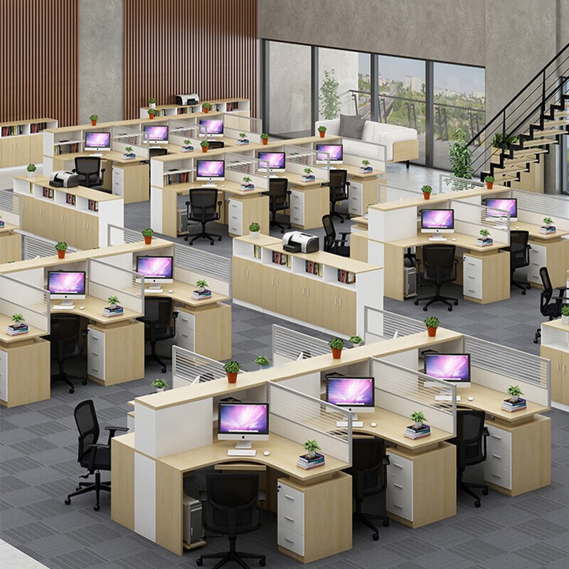 域赢屏风办公桌职员办公桌现代隔断员工位电脑桌工作卡位干字型6人位高清大图