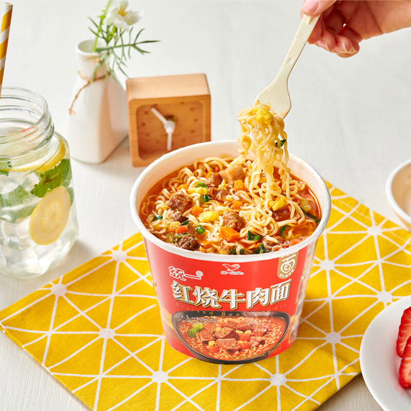 统一来一桶红烧牛肉桶面105g12桶方便面整箱装
