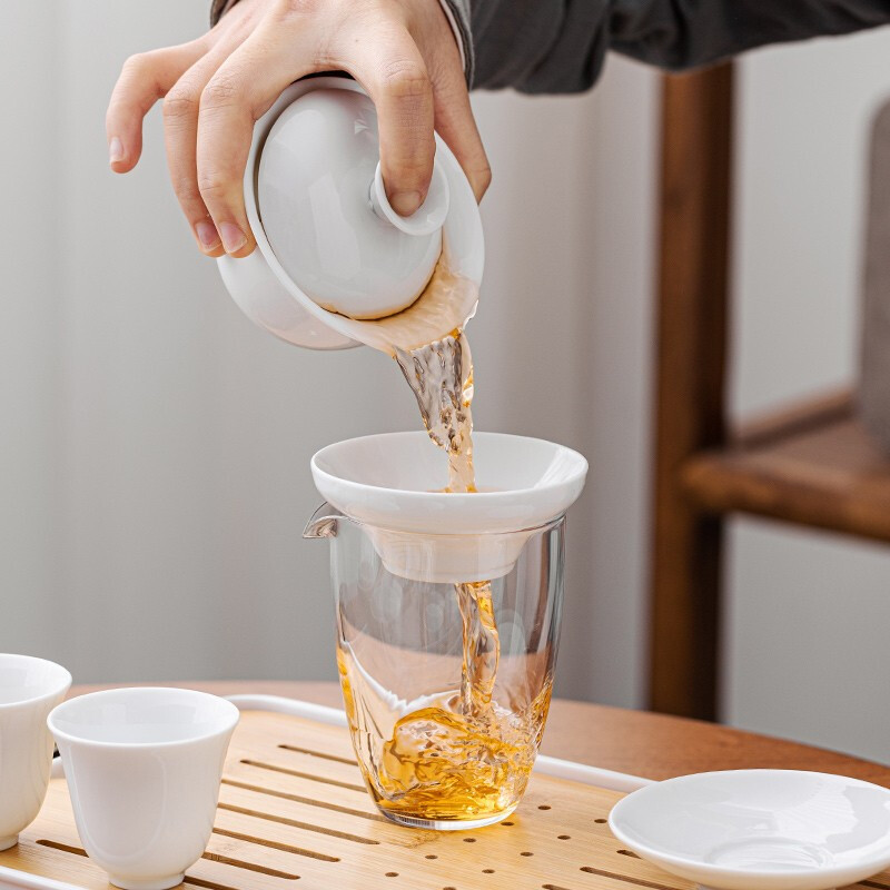 常生源 旅行茶具套装 中国白·羊脂玉瓷家用陶瓷白瓷带茶盘旅行包盖碗茶杯公道杯喝茶泡茶套装送礼功夫茶具 乐水羊脂玉瓷套装
