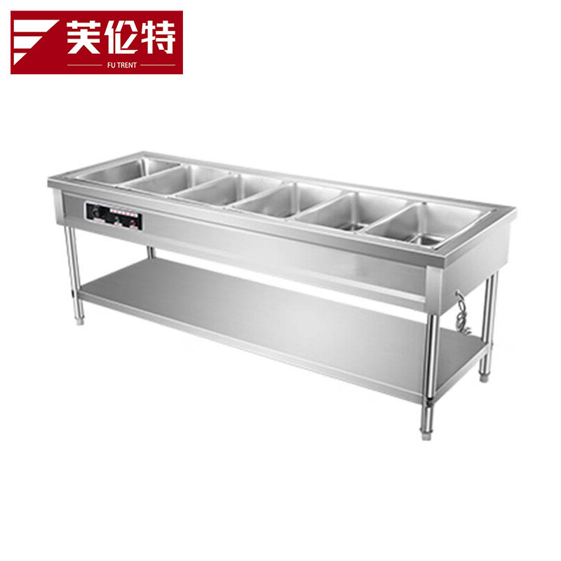 芙伦特商用保温售饭台不锈钢电热快餐保温台食堂打菜汤池餐车商用台式加热保温售饭台6格 FLT-BWSFT-0606-AB高清大图