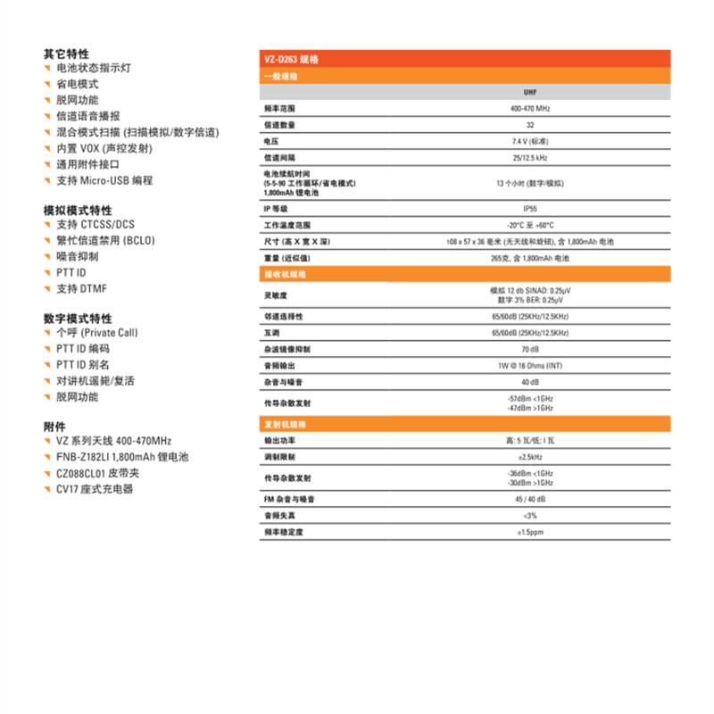 摩托罗拉(MAGONE )VZ-D263大功率对讲机数模两用手持式手台无线对讲机高清大图
