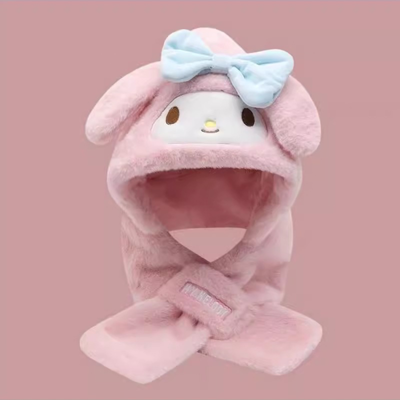 儿童帽子围巾一体冬季保暖毛绒护耳帽 儿童-熊猫米色高清大图