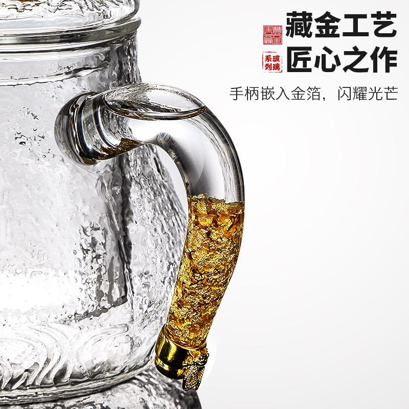 家柏饰(CORATED)藏金侧把泡茶壶单个家用茶壶玻璃沏茶器锤纹过滤花茶壶190261图片