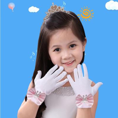春夏短白粉蝴蝶结吊珠d1014136岁儿童白手套礼仪春秋女童表演跳舞蹈