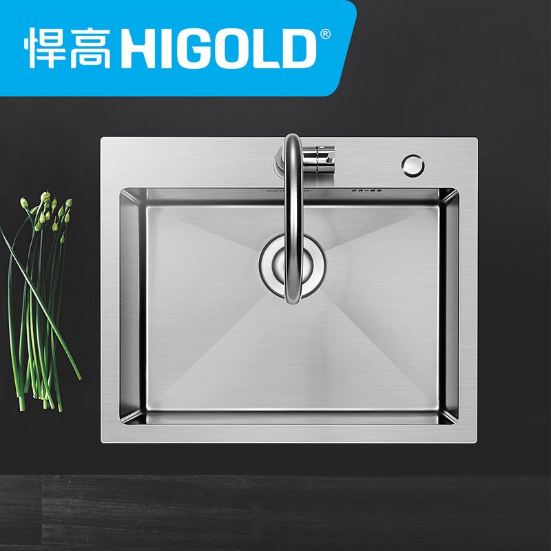 HIGOLD/悍高 304不锈钢雪花拉丝手工单槽套餐厨房洗菜盆洗碗水槽