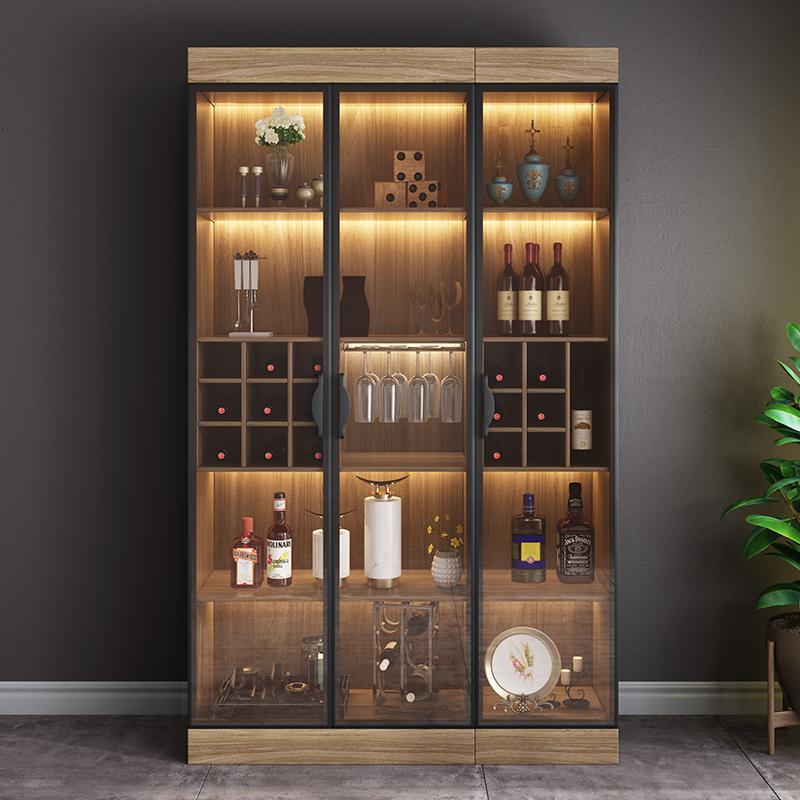 小酒柜现代简约靠墙轻奢餐厅储物柜家用小型客厅带灯玻璃酒柜酒橱