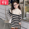 可莉允女童秋冬装毛衣裙2022新款韩版洋气女孩条纹针织外穿中长款连衣裙