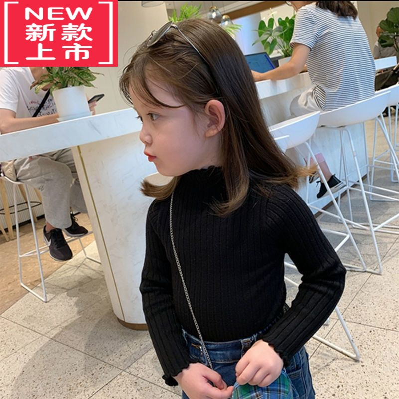 可莉允女童毛衣打底衫套头儿童秋冬新款宝宝针织毛线洋气上衣长袖木耳边