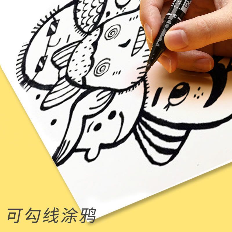 小双头油性记号笔勾线笔黑色蓝红儿童美术绘画勾边物马克笔水性图片