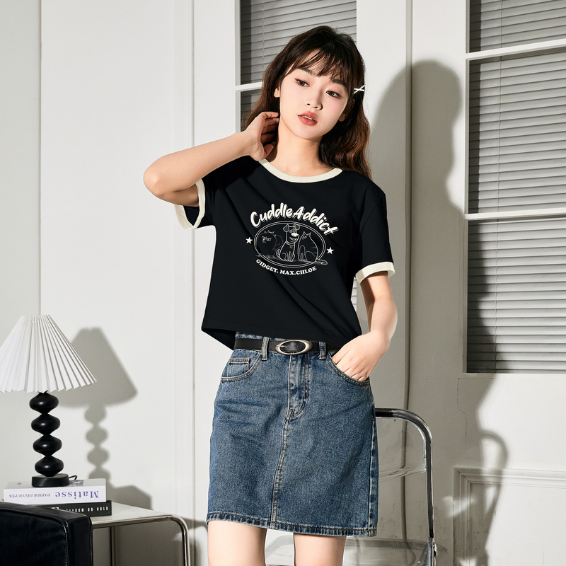 [2.5折价59元]爱宠大机密联名唐狮短袖T恤女新款小个子短款上衣女甜辣sz