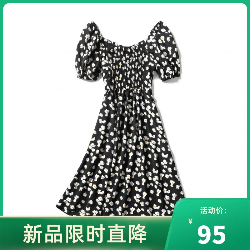 [LT新款]拉夏贝尔碎花连衣裙女夏装新款韩版小雏菊复古收腰裙子