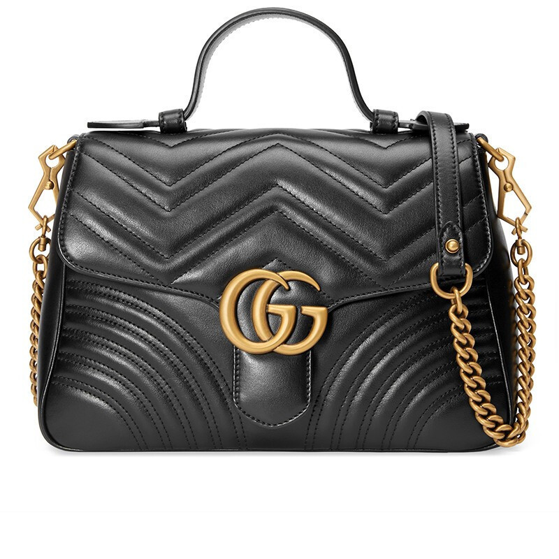 海外直邮gucci古驰女包ggmarmont系列牛皮黑色小号手提包单肩包斜挎包