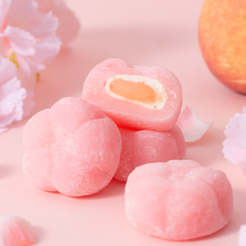 满300减210[三只松鼠_樱花小粉团120g]雪媚娘水蜜桃味麻薯零食糕点