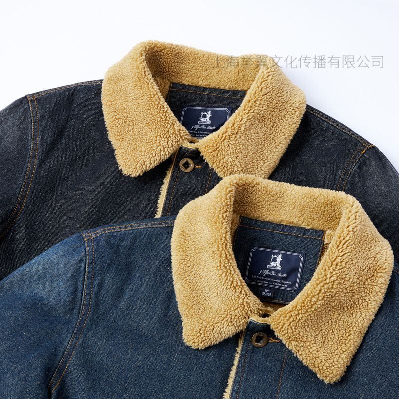 JPDUN牛仔棉衣男短款加绒秋冬羊羔绒加厚秋冬保暖棉服图片