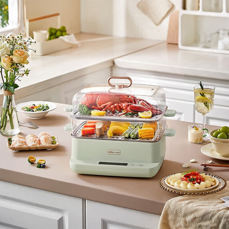 小熊电煮锅多功能锅9L大容量双层电蒸锅DZG-C90G3【全新正品】