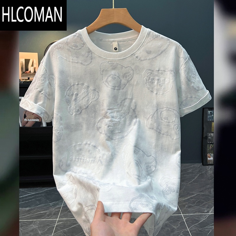 HLCOMAN大满花网红t恤男ins超火夏季新款体恤男短袖韩版潮流印花宽松上衣